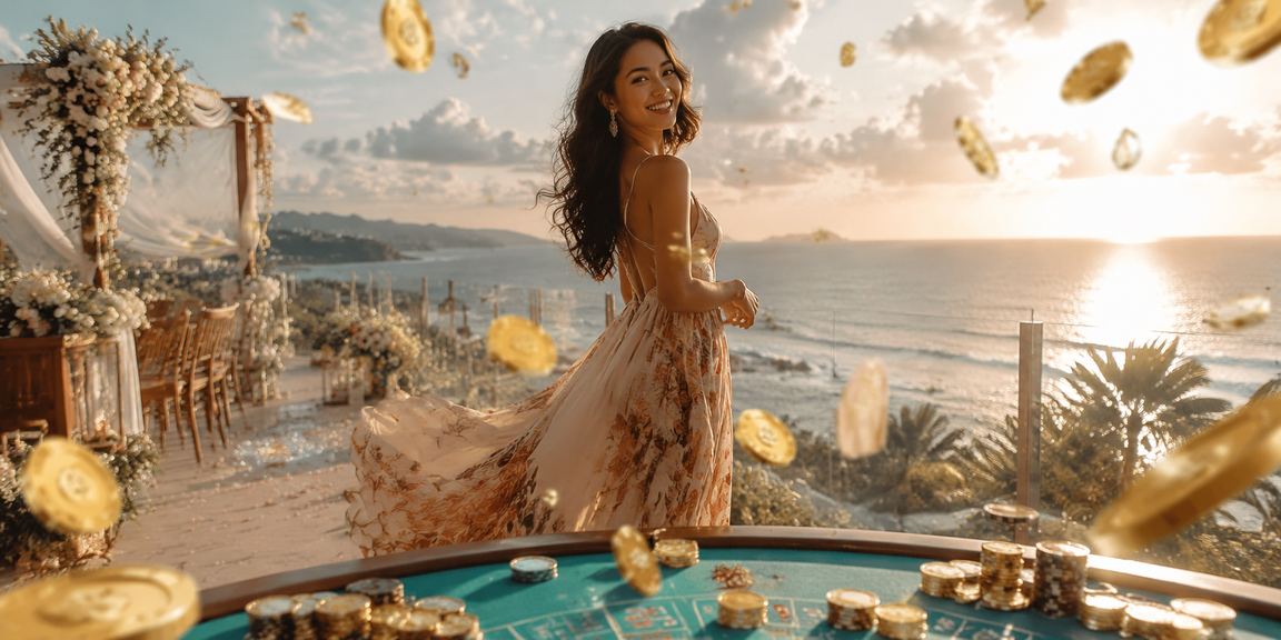 Suasana permainan baccarat santai di tepi pantai dengan nuansa premium