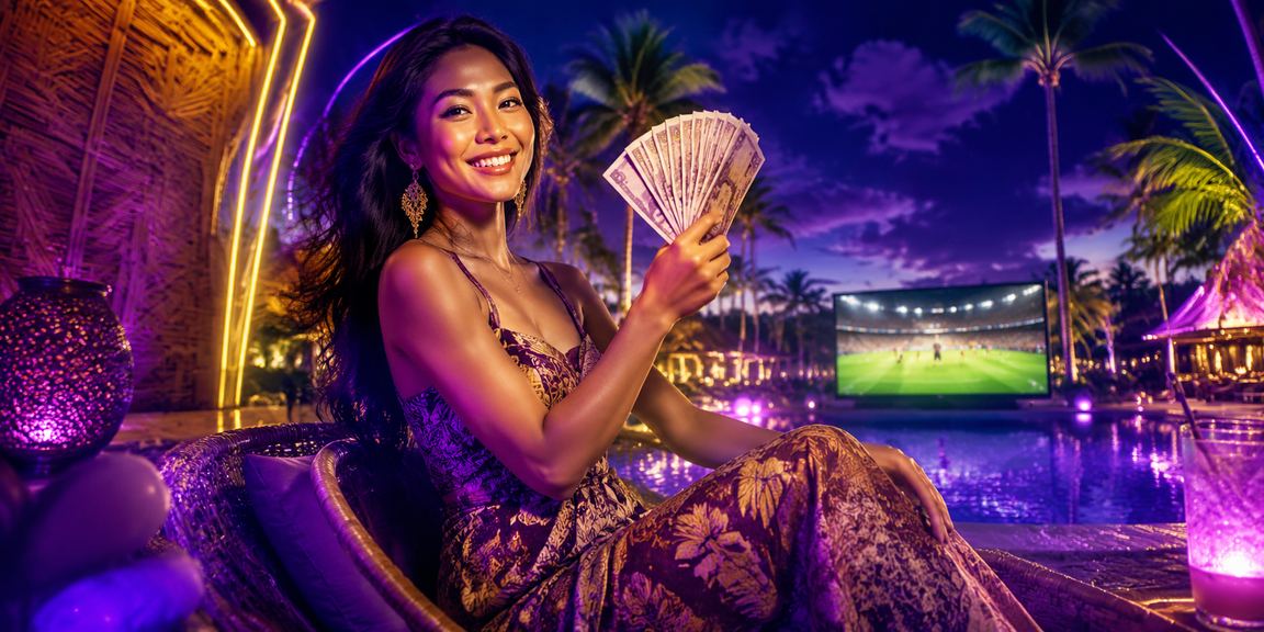 Tampilan bonus cashback dengan cahaya neon yang mencolok di platform hiburan online