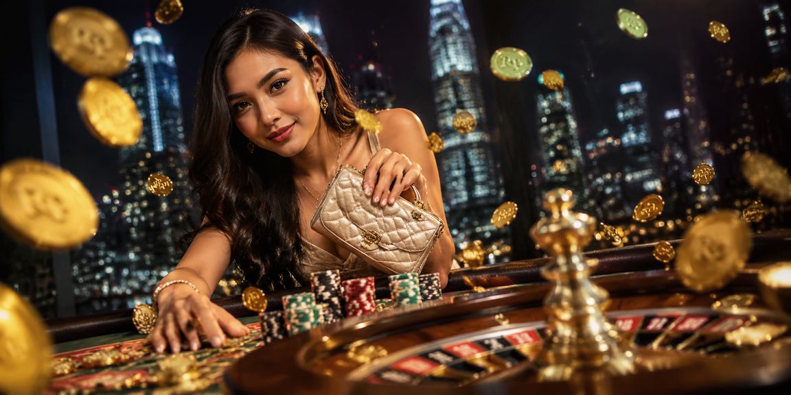 Model perempuan bermain roulette di platform casino online ceri88