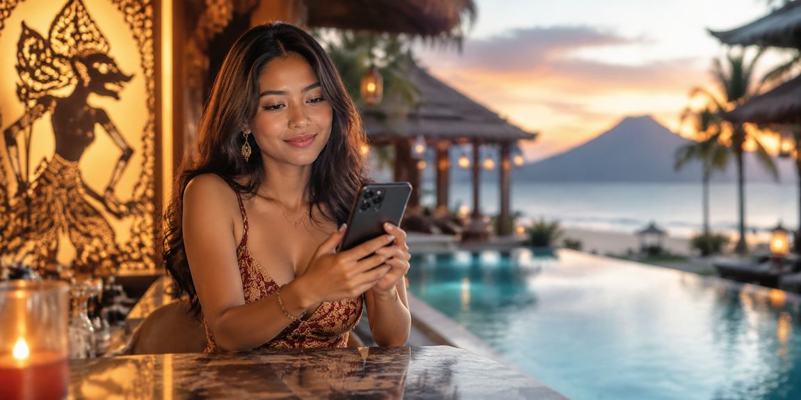Suasana santai bermain lottery online di tepi pantai sore hari